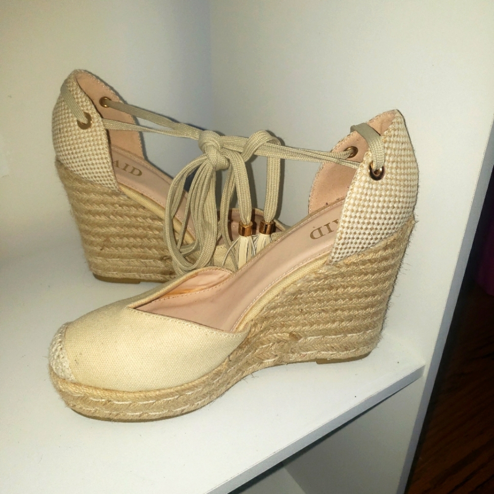 ASOS RAID Dorian ankle tie espadrilles in natural canvas